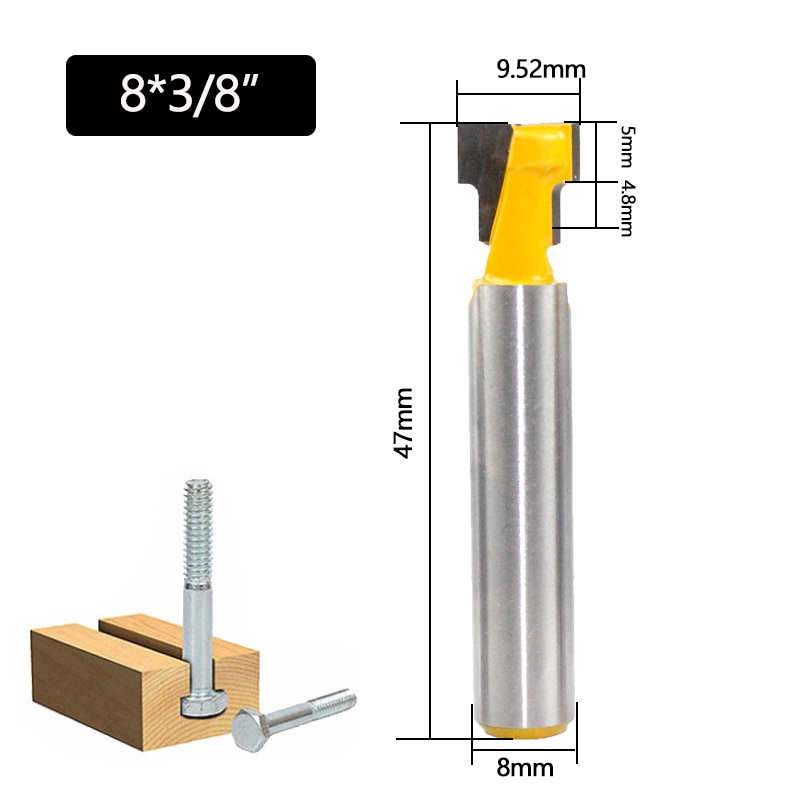 1pc 8mm skaft t-slot fræser bits sæt nøgle hul bits hex bolt t slids fræser til træ træbearbejdningsværktøj