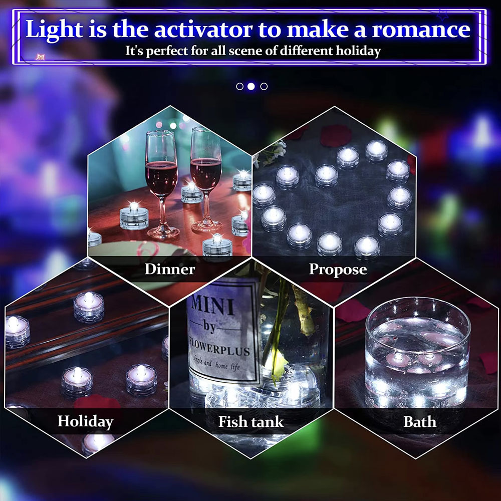 Waterproof Submersible LED Light Tea Lights Pond Underwater Small LED Lights for Wedding Home Vase Festival Party Decoration