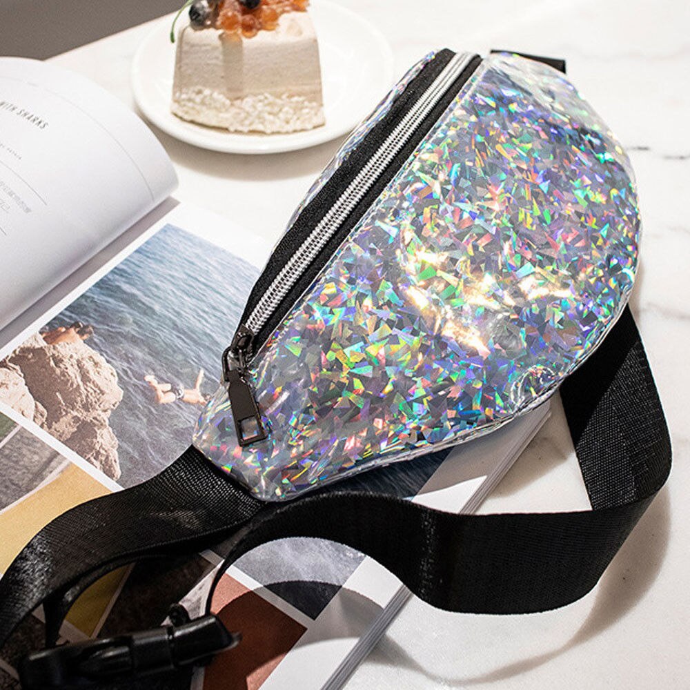 Frauen Reversible Pailletten Glitter Taille Fanny-Pack Gürtel Bum Tasche Beutel Hüfte Geldbörse Messenger Tasche Reise Brieftasche: Silber