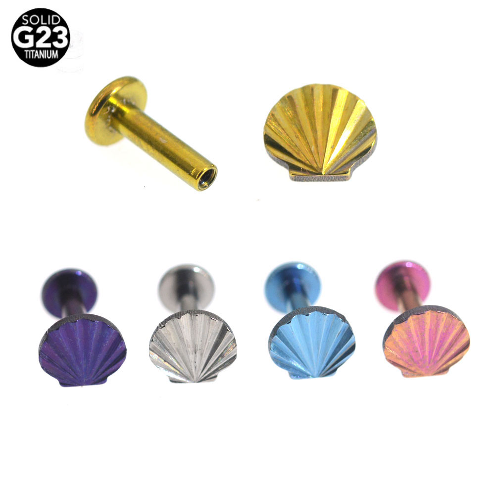 Piercing de cartílago de luna de concha anodizada de titanio G23 de 16G, hélice de oreja, joyería corporal, ASTM F136, tornillo de rosca interna, Labret