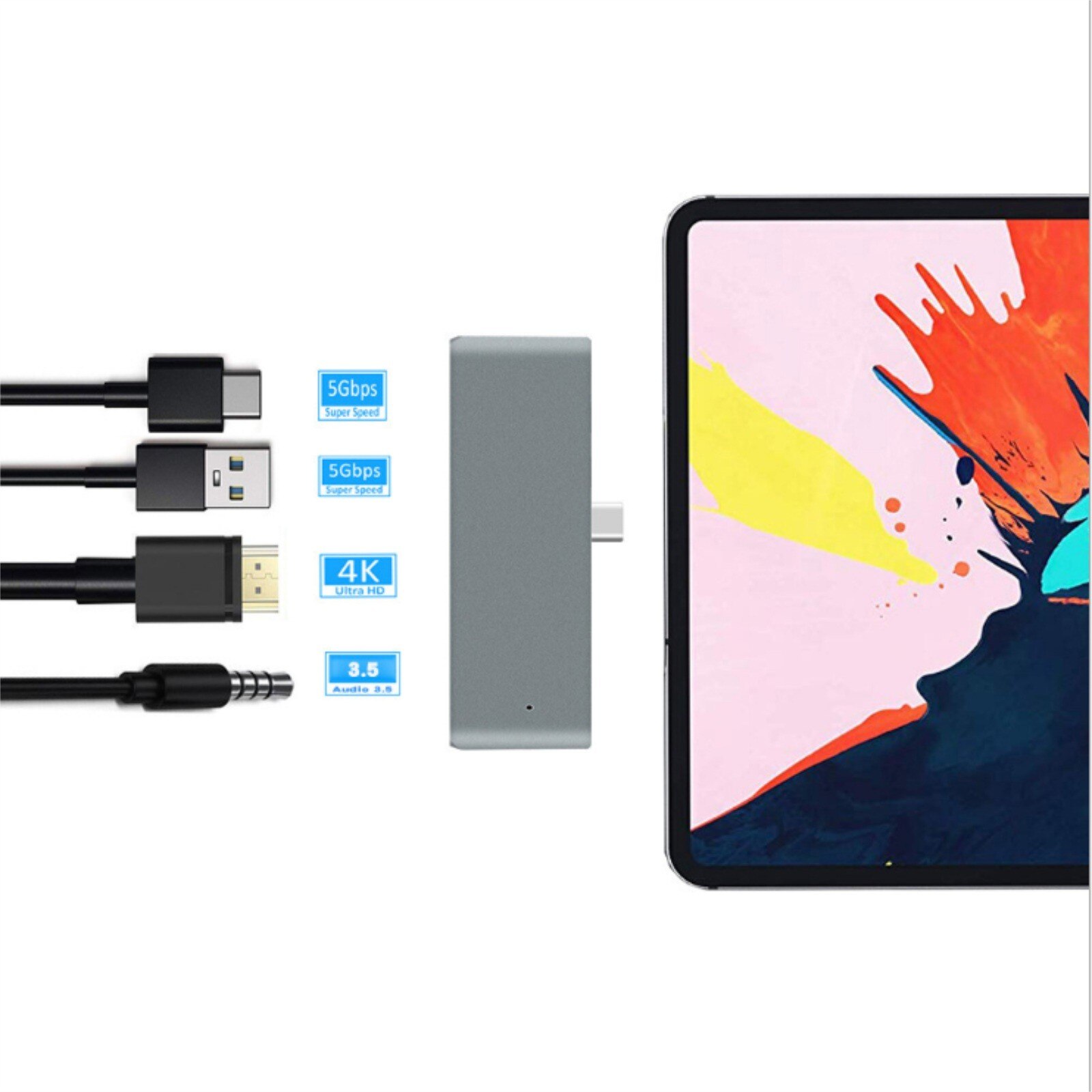 RAYROW USB Type-C Mobile Pro Hub Adapter For iPad Pro iPad Air 4, 6 in 1 3.5mm Headphone Jack HDMI-compatible Charging