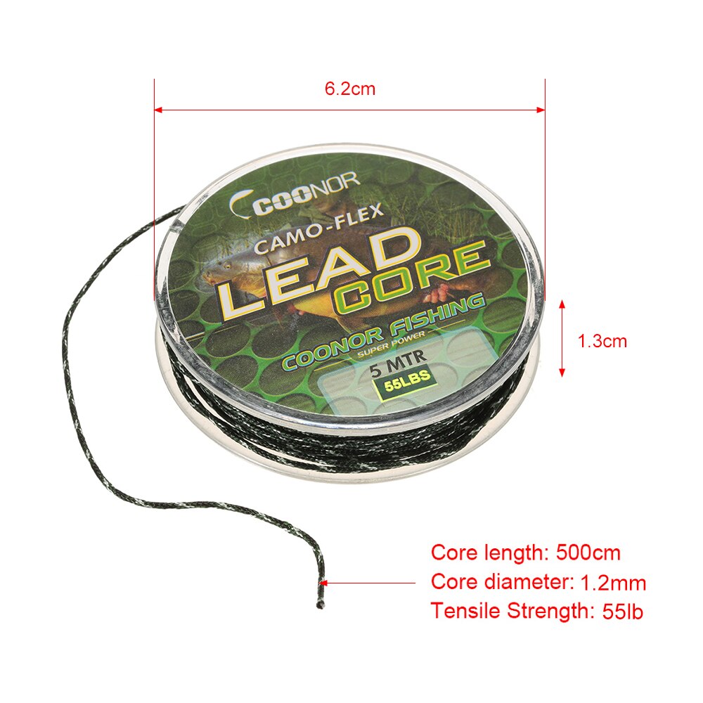 Coonor 35lb / 45lb / 55lb 5m fiskelinje leadcore flettet camouflage karpe fiskelinje hårrigge blykerne fiskegrej