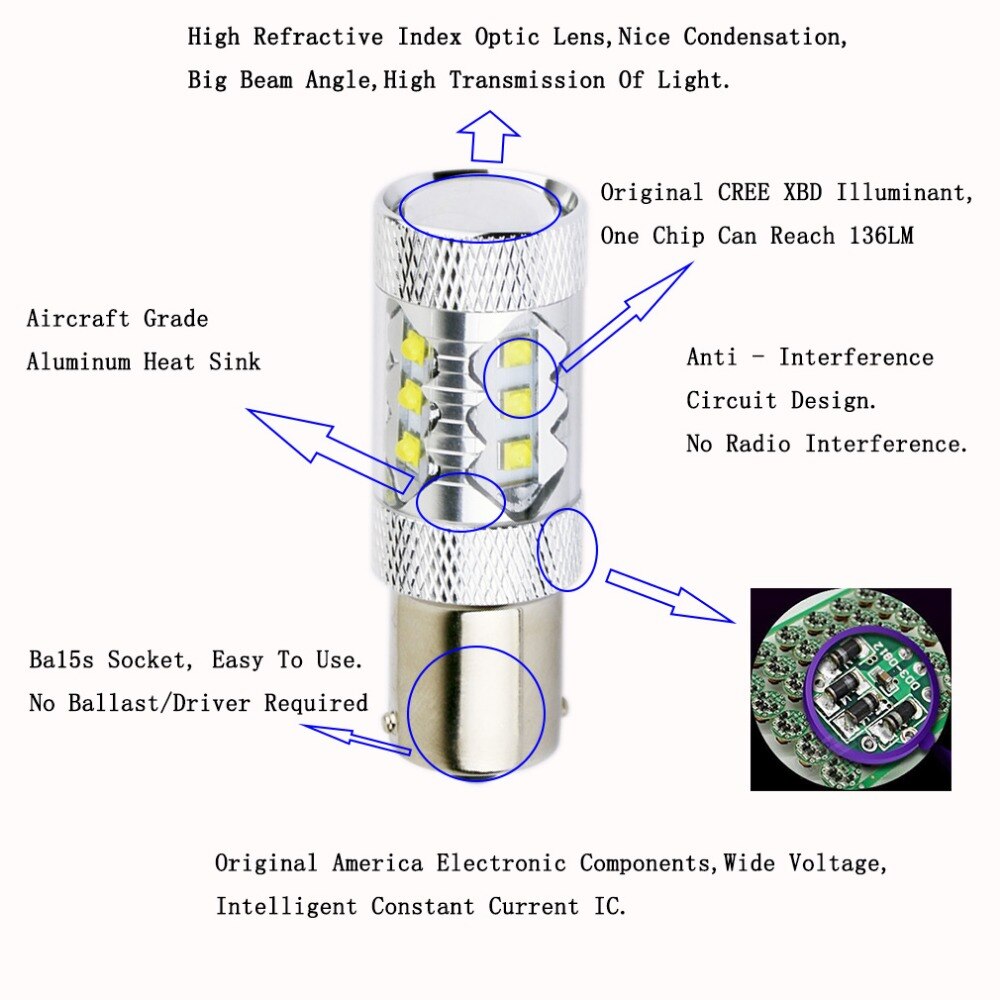 1156 BA15S met Cree Led Chips Auto Fog Bollen P21W LED Lamp Richtingaanwijzer Staart Remlichten S25 R5W LED Auto Lamp 12 V wit