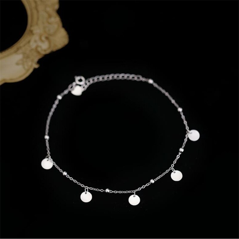 Runde Pailletten Fußkettchen Weiblichen Schmuck Jahrgang Silber 925 Sterling Fußkettchen Mädchen Party Zubehör Dame Fuß Fußkettchen Bijou