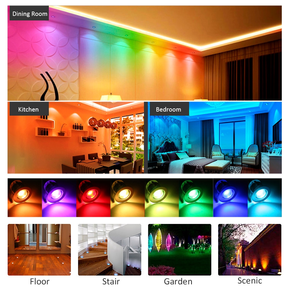 10PCS LED Deck Lights with Remote Control 16 Colors 4 Modes IP67 Waterproof Underground Lamp Outdoor Spotlight Yard Garden Stair