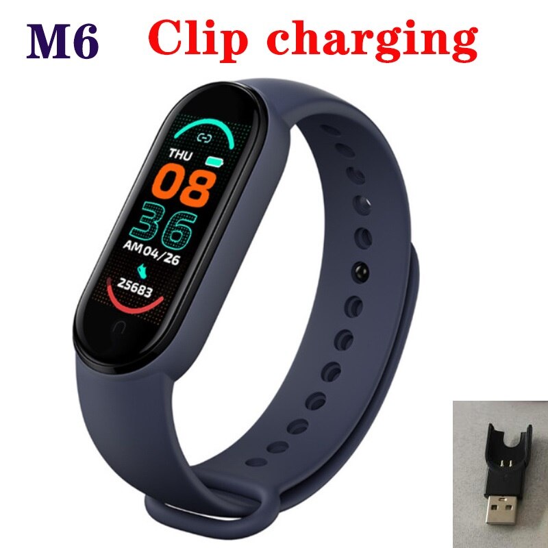 M5/m6 smarte sport band fitness spor skritteller hjertefrekvens blodtrykksmåler bluetooth smart klokke for iphone xiaomi android: B03-m6 blå