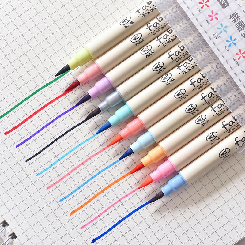 Mini 10 Stks/set Gekleurde Water Kleur Pennen Verven Voor Kids Kind Tekening Schilderen Zachte Borstel Copic Marker Pennen School Briefpapier