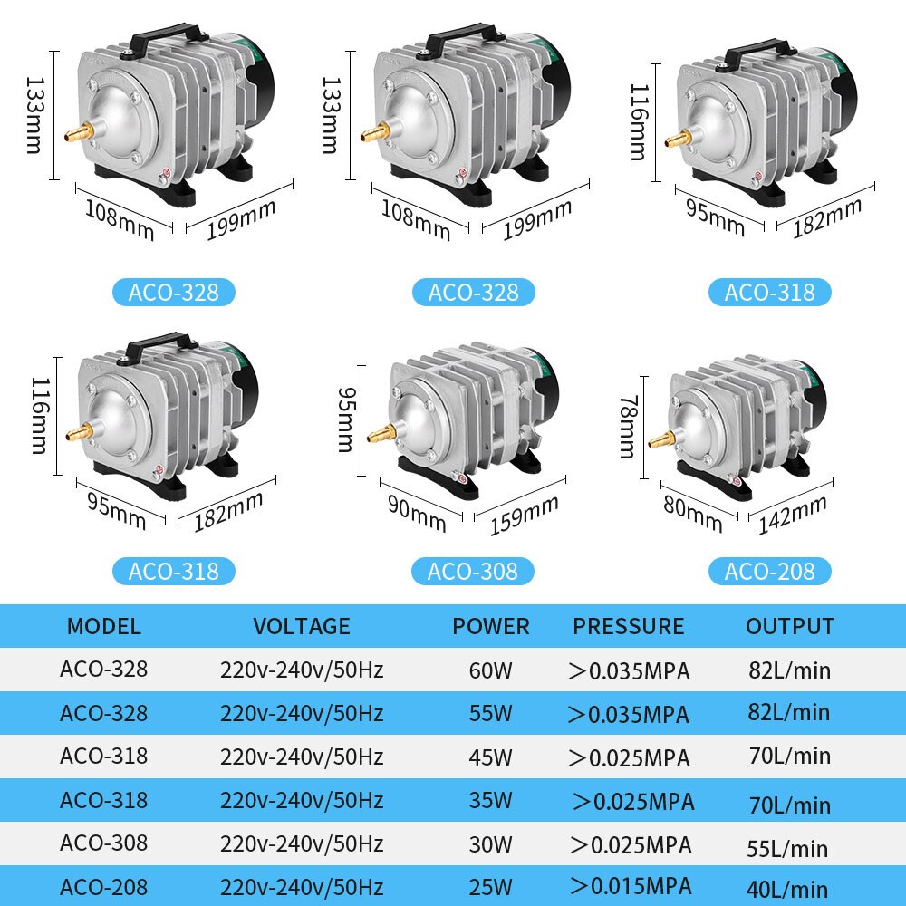 Aquarium Kompressor Air 220V High Power E-magnetische Luftpumpe Fischteich Sauerstoff Pumpe für Teich Air Belüfter pumpe ACO-208/308/318 240V