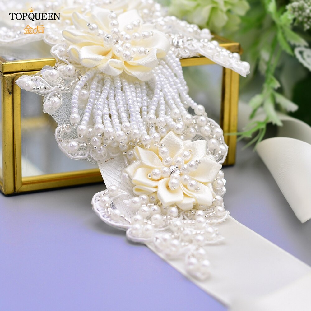 TOPQUEEN-cinturones de abalorios hechos a mano para novias, cinturón embellecedor de noche, cinturones de lujo, accesorios para vestidos de boda, S346