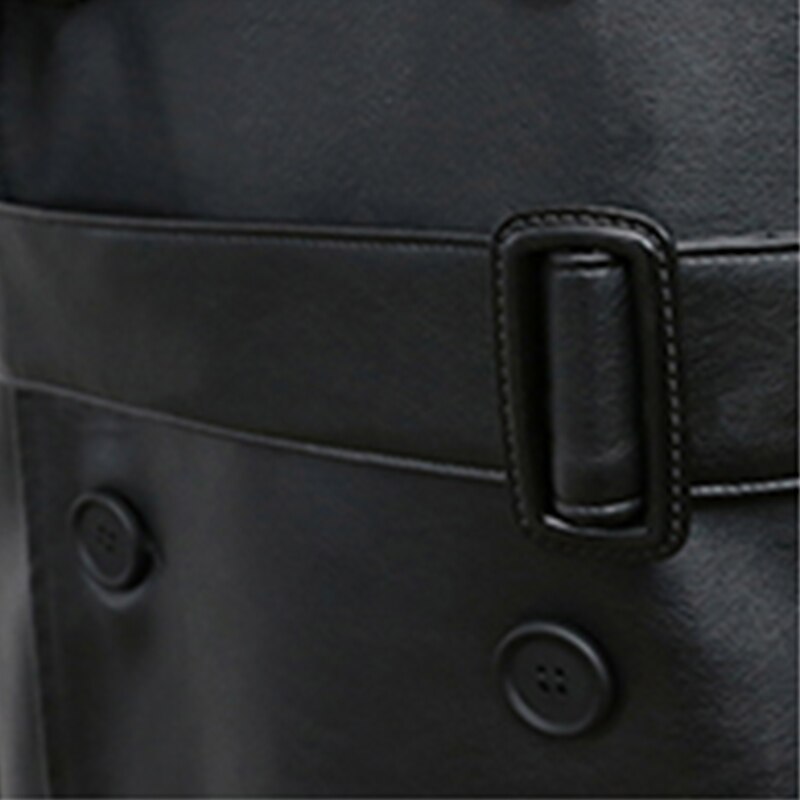 Mauroicardi Spring Long Black Oversized Leather Trench Coat Men 2022 Shoulder Long Sleeve Belt Faux Leather Coats for Men
