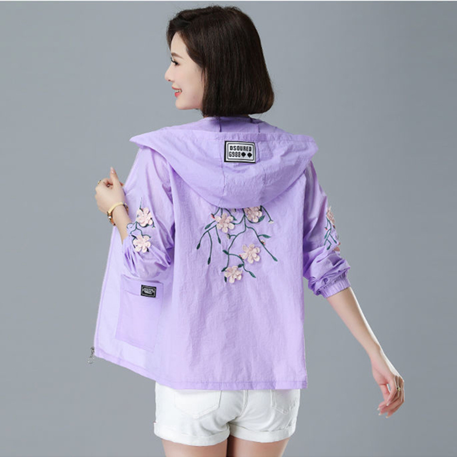 Borduurwerk Print Capuchon Dunne Jas Lente Zomer Oversized 5xl Losse Jassen Vrouwen Casual Zonwering Bovenkleding Elegante Chaquetas: 4XL / Blauw