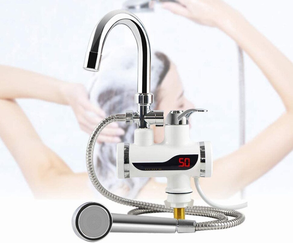 Kitchen Water Heater Cold Heating Faucet Instantaneous Water Heater Tap Instant Water Faucet Heater with Shower Head: Red