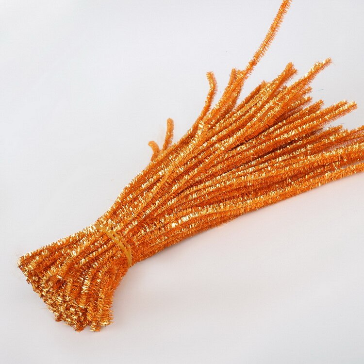 100pcs 30cm Glitter Chenille Stems Pipe Cleaners Plush Tinsel Stems Wired Sticks Kids Educational Toys DIY Craft Supplies: Orange Yellow