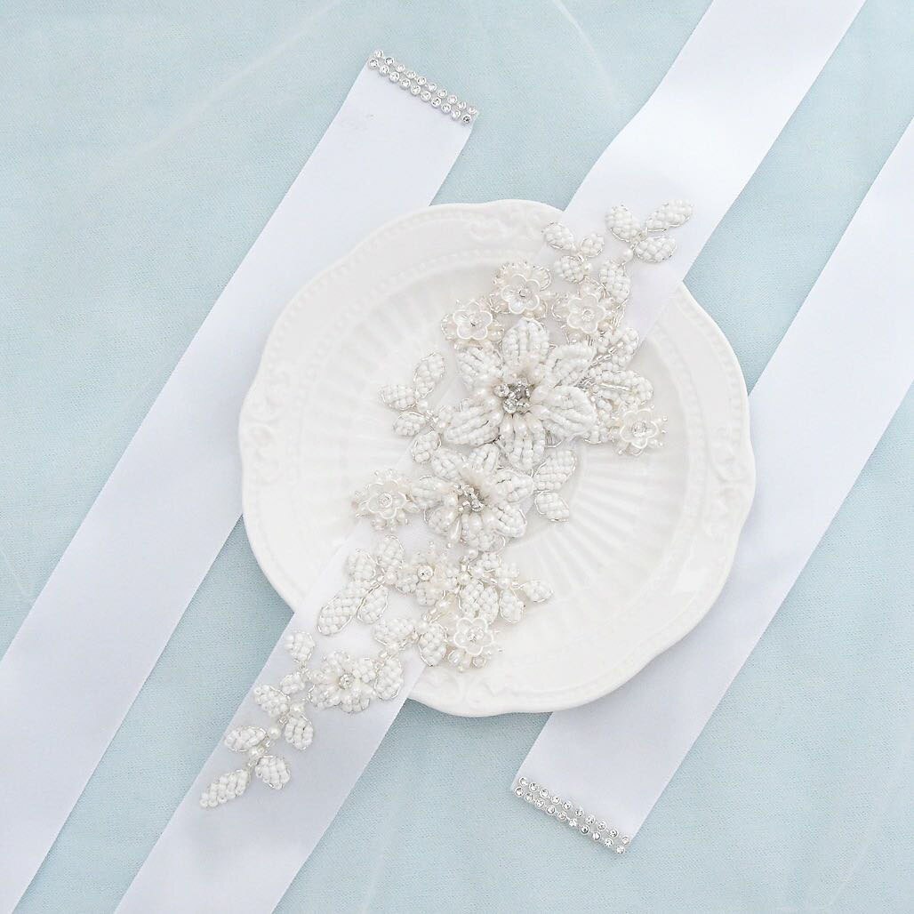 Strass parel bruidsriem handgemaakte bruidsriemen sjerp wit ivoor champagne lint voor dames avondjurk bruidssieraden
