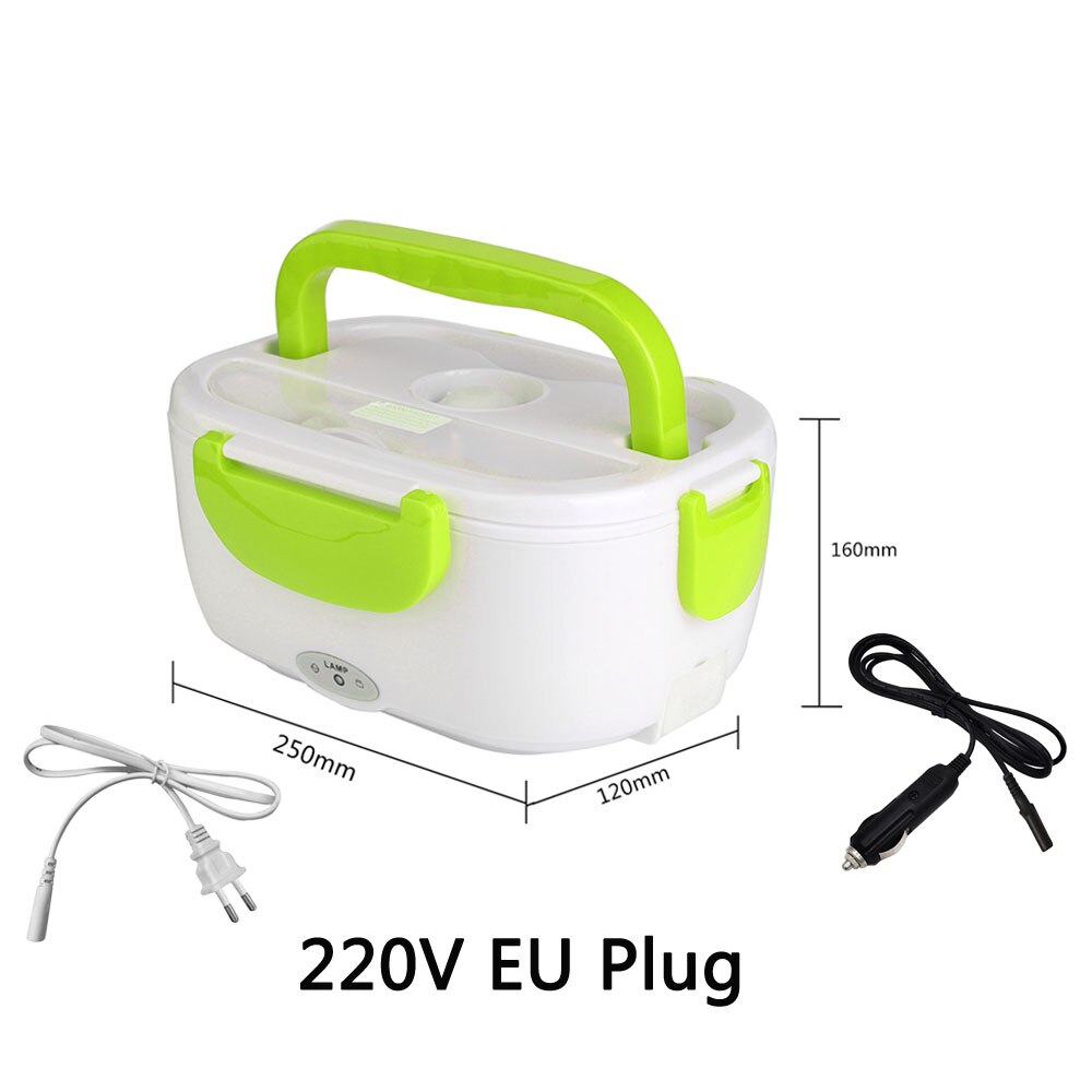 US EU Plug Electric Lunch Box Portable Electric Heating Food Heater With Plastic Liner Rice Container for Office Car Lunch Box: A 220V EU Plug Green