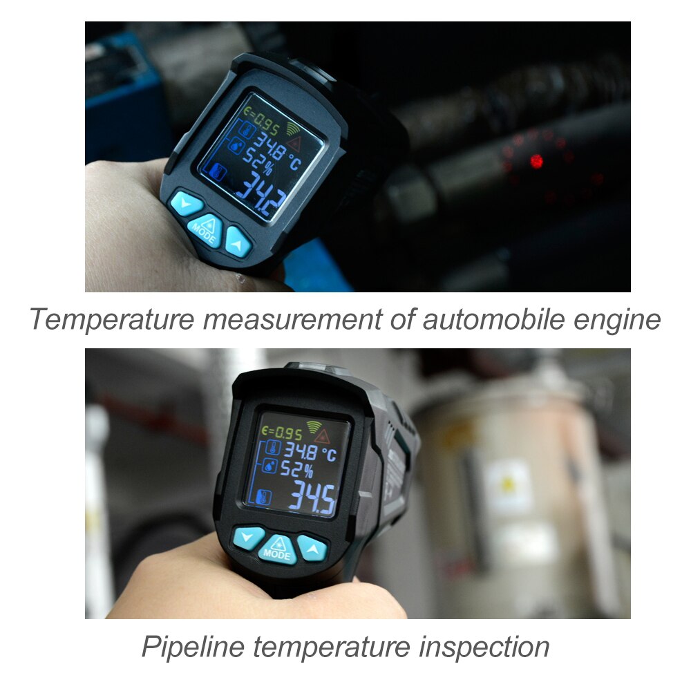 Industrial Digital Infrared Thermometer Handheld Infrared LCD Temperature Meter Gauge Non-contact IR Pyrometer Hygrometer