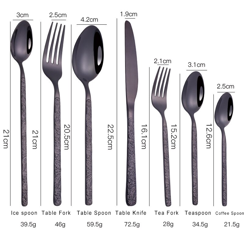 Black Cutlery Set Stainless Steel Flatware Tableware Spoons Set Forks Knives Teaspoons Stone Pattern Handle Eating Utensils Home: 7 pcs Set