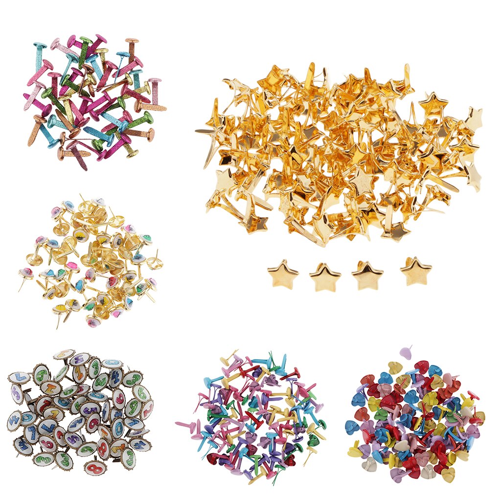 Mini Brads, Metal Brad Paper Fastener for Scrapbooking Craft (6 Styles to Choose)