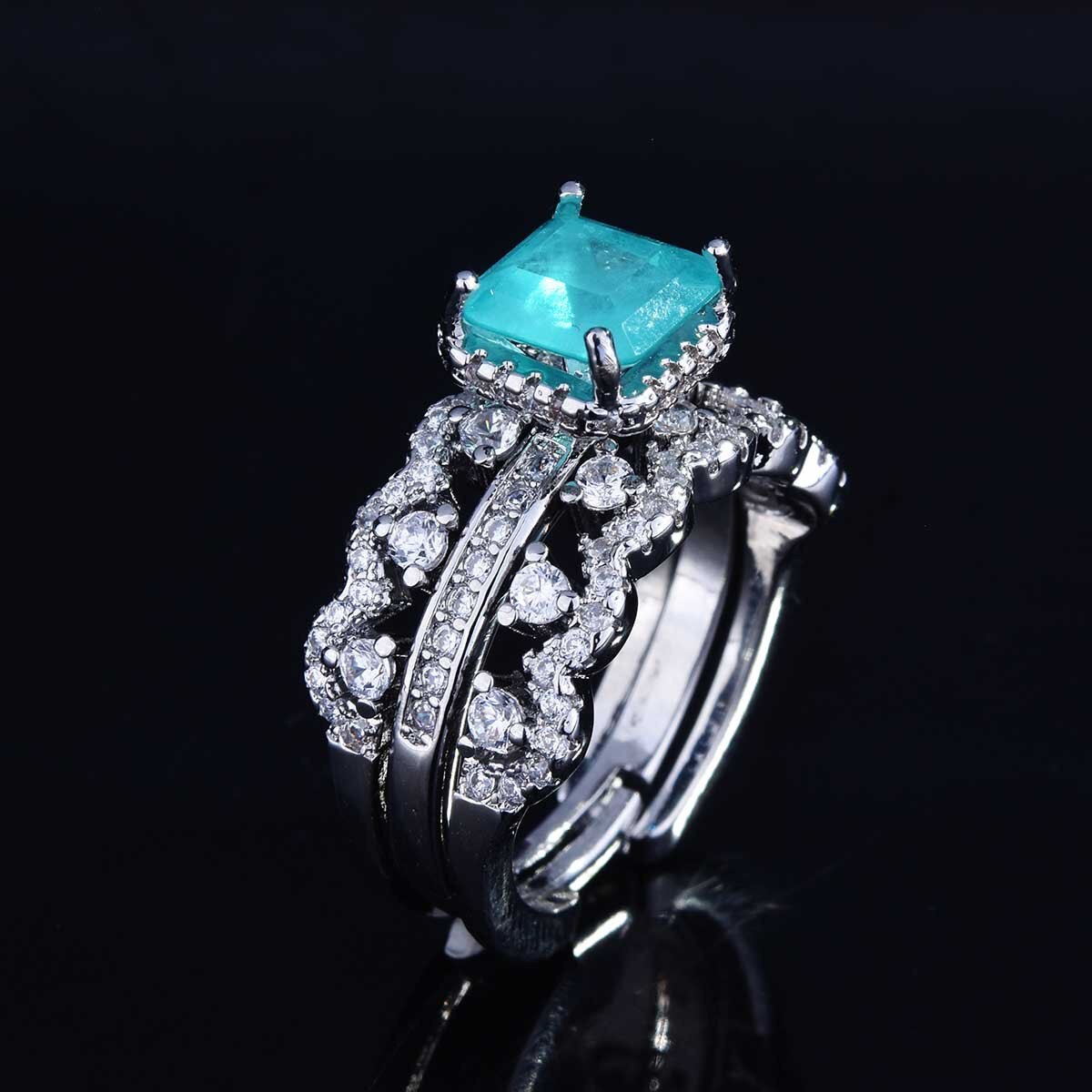 Qtt Prachtige Vierkante Paraiba Toermalijn Edelsteen Ring S Sterling Zilver Hoge Sieraden Party Vrouw Engagement