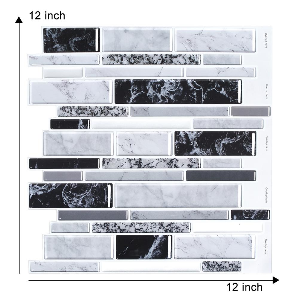 Easytiles 12 " x12 " zelfklevende tegels wit zwart marmer 3d behang anti-schimmel plak op achterwand tegel voor keuken  - 1 vellen: T80176