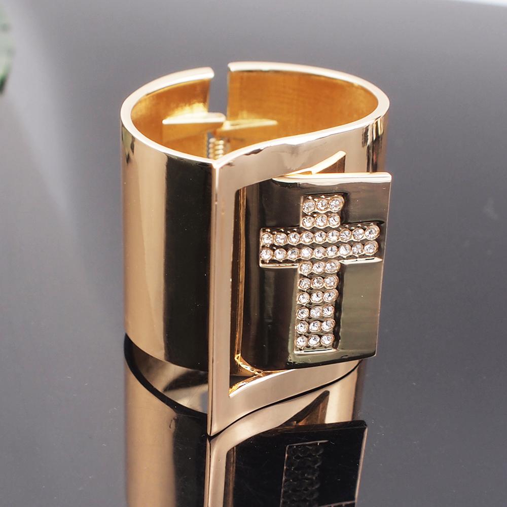 Grote manchet armband met manilla kruis en strass steentjes voor dames, kostuum statement armband sieraden