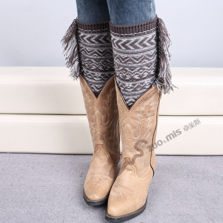 Calentadores de pierna en forma de L para mujer, calentadores de lana con borlas cortas, protección cálida para pantorrilla, medias SA909: Dark Gray