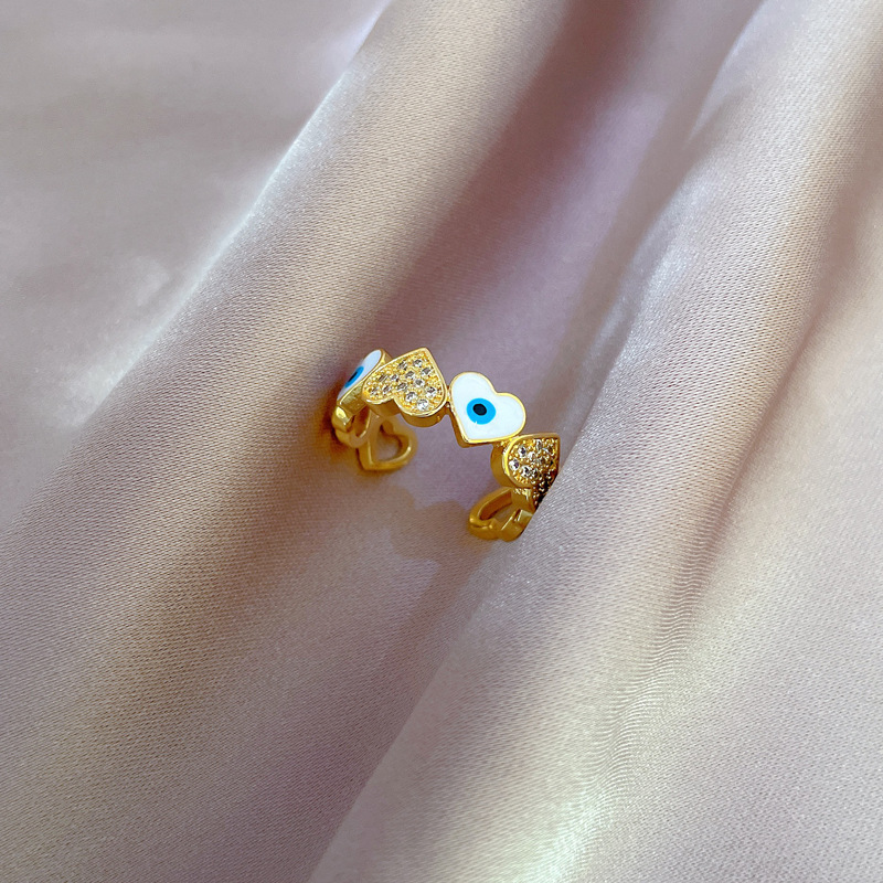 CZ Crystal Enamel Blue Eyes Heart Ring For Women Romantic Heart Stackable Rings Fine Jewerly Wedding Birthday