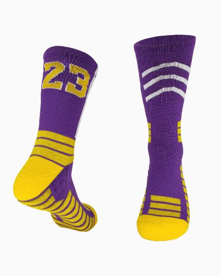 No23 No24 LA James KB LBJ Basketball Player Thick Sport Crew Towel Socks Digital Adult Thick Bottom Sports Socks men Basketball: 1Pair-23-purple / Kids(EU31-36)
