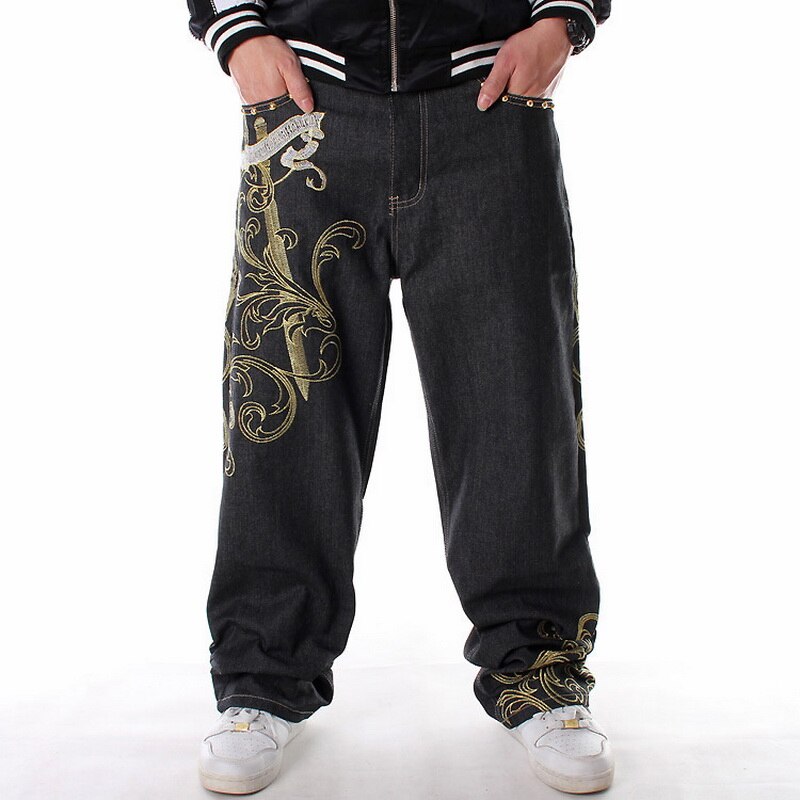 Mænd denim bukser løse streetwears hip hop jeans casual broderi skateboard baggy jeans bukser til mænd plus size jean bukser