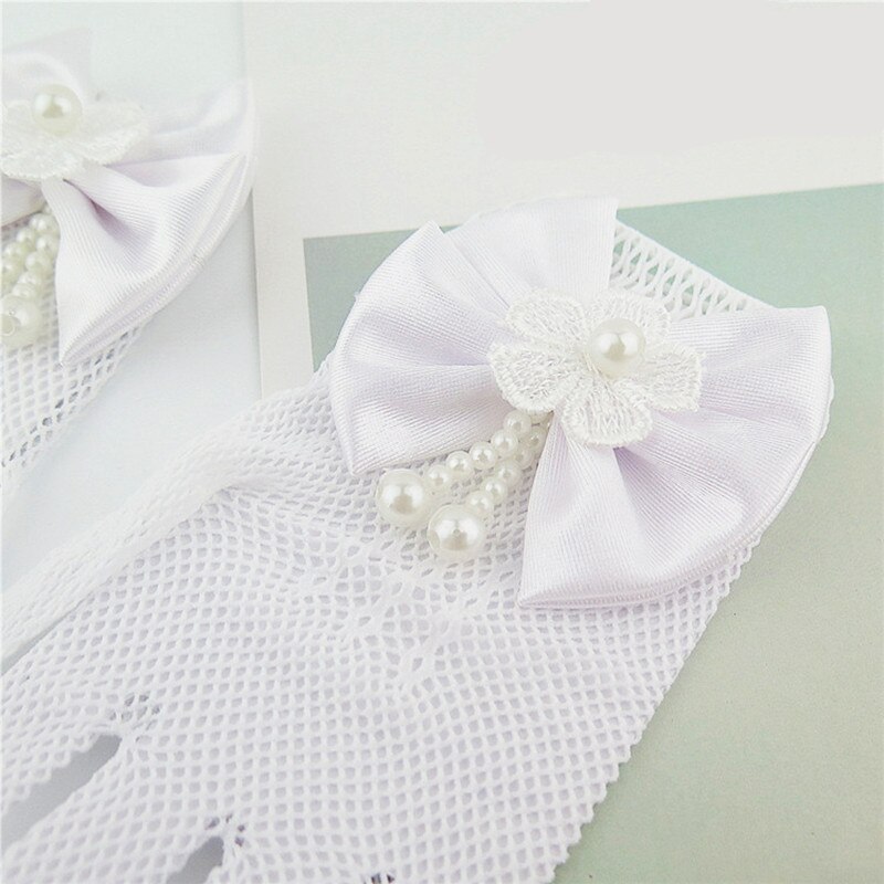 White Girls Wedding Gloves Mesh Bow Pearl Princess Party Supplies Children Birthday Ceremony Coronation Accessories Girls