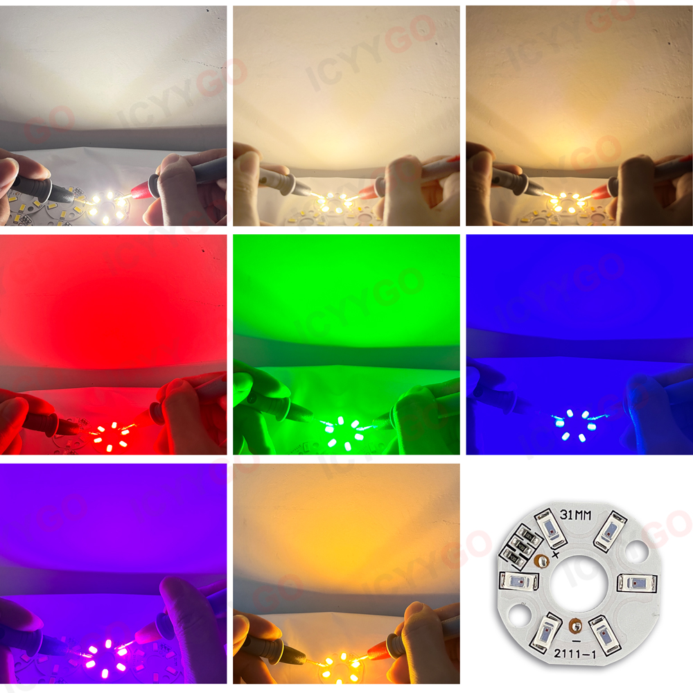 Baixa tensão redonda LED fonte de luz, DIY painel, branco quente, 4000K, 3W, 5V, vermelho, azul, verde, rosa, roxo, 31 milímetros