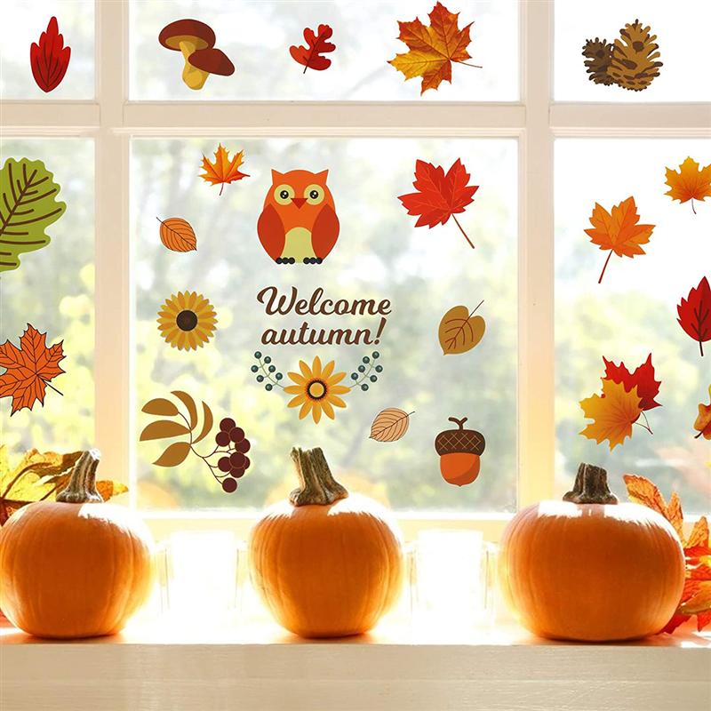 6 Vellen Fall Leaves Raam Kleeft Thanksgiving Sticker Decoraties Herfst Maple Decals Home Party Ornamenten