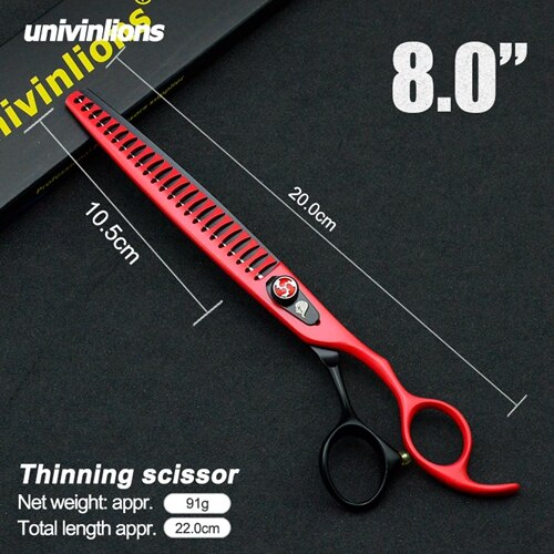 Tijeras profesionales de 8 &quot;para perros y gatos, tijeras para cortar el pelo de tiburón, hueso de pescado, herramientas de aseo, Tesoura: Rojo