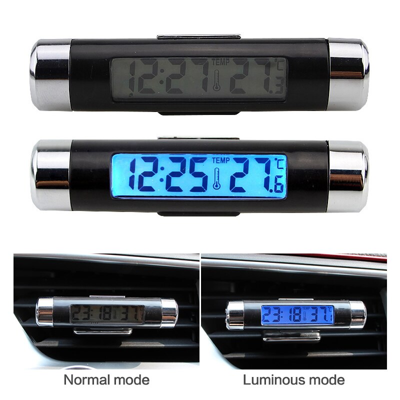 Auto Led Wekker Thermometer Digitale Blauwe Achtergrondverlichting Auto Lichtgevende Air Outlet Thermometer Thuis Draagbare Led Verlicht Display