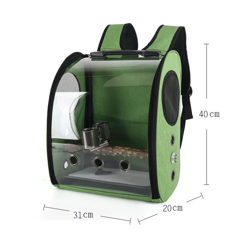 Mochila transpirable para pajaros y loros, bolsa ligera de viaje al aire libre para mascotas, soporte de cinturón lateral duro con taza de comida y pájaros