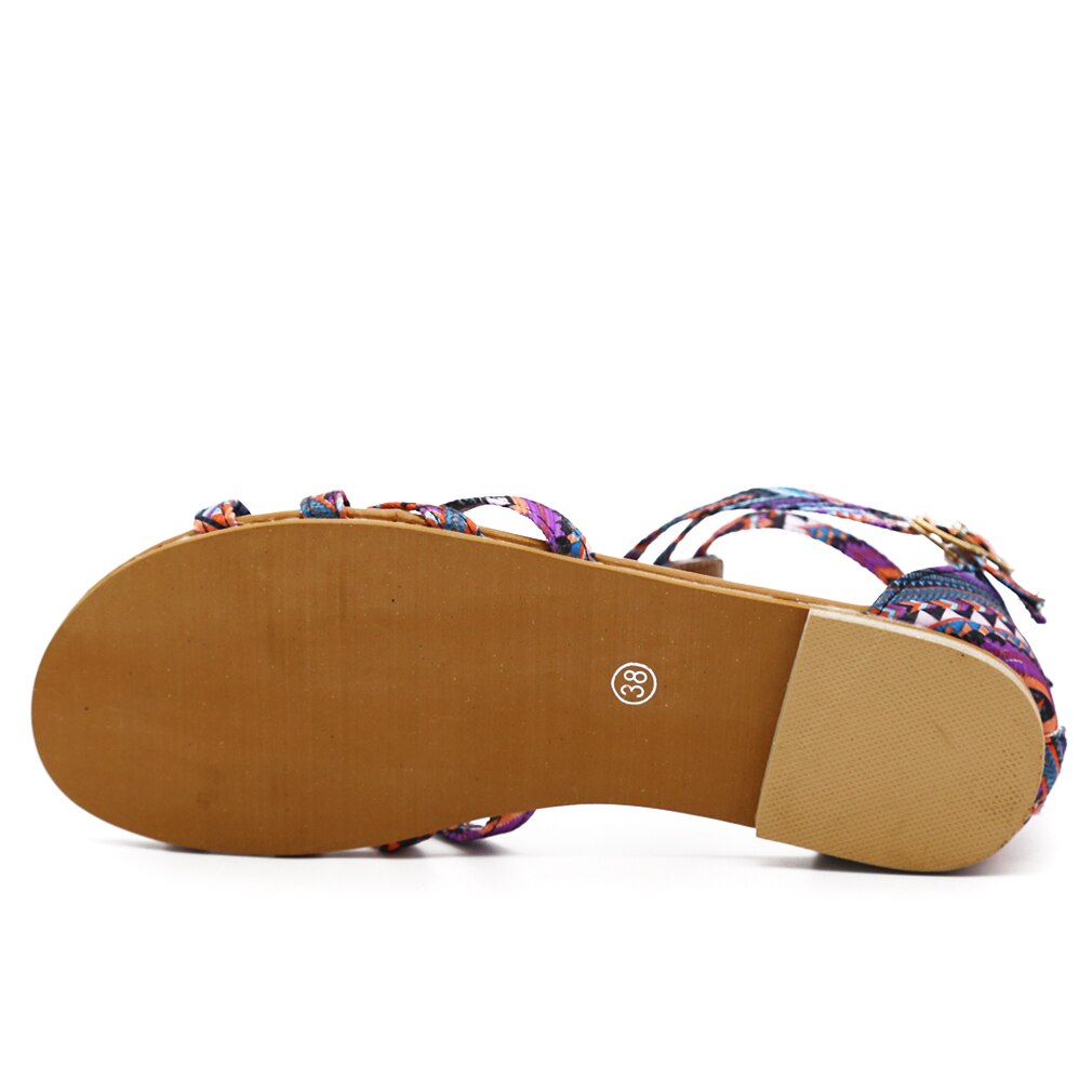 Bohemian Women Flat Shoes Ethnic Bohemian Summer Women Beach Sandals Gladiator Roman Strappy Embroidered Outdoor Shoes