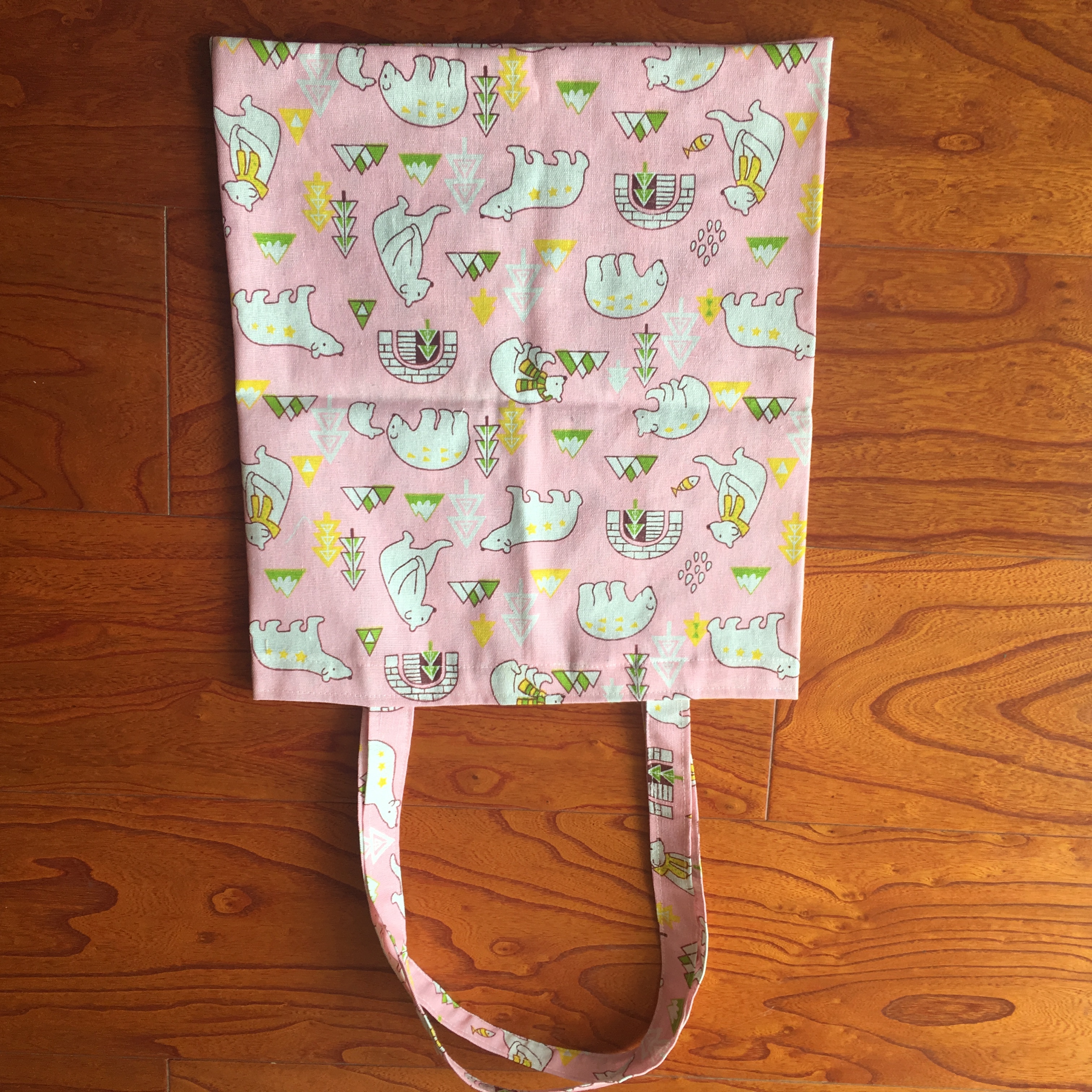 Cotton Linen Eco Shopping Tote Shoulder Bag Print Polar Bear Tree Fish Pink YL822b