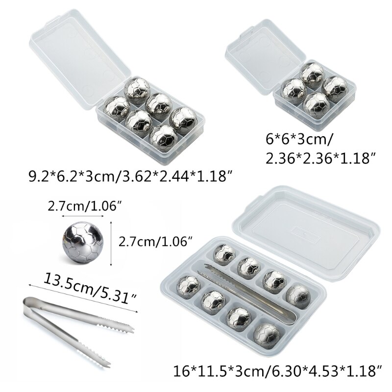 Round Sphere Soccer Ball Ice Cube Molds Stainless Steel Ice Cubes Reusable Bar Whiskey Beverage Cooler Chilling Stone Drinking