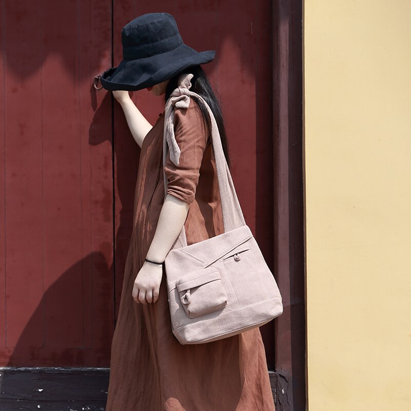 AETOO Literary canvas bag vintage cotton and linen national wind retro shoulder soft bag large capacity personality handbag