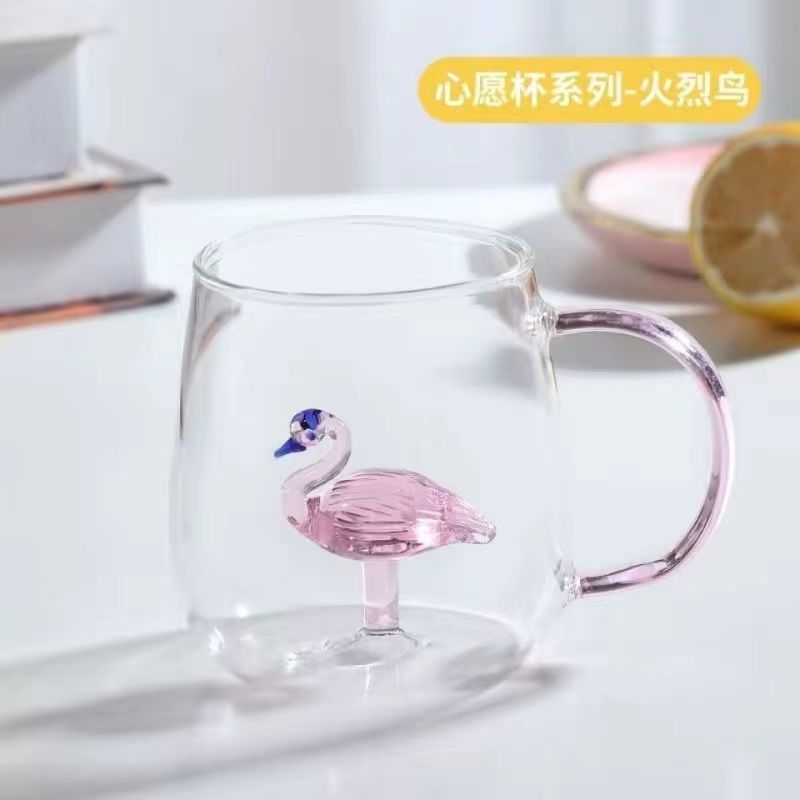 400ml 13oz 3d kaktus rose and flamingo dyr vandglas krus kop med hank til piger børn elskere bryllup: Lyserød