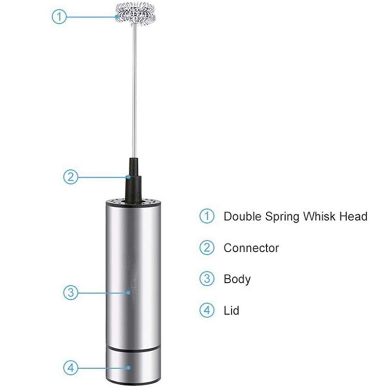 Electric Hand-Held Milk Frother Whisk Stainless Steel Mixing Machine Kitchen Household Operated Foam Maker for Coffee