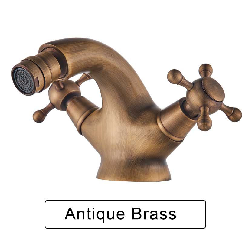 Golden Bidet Faucet Two Swivel Handles Bathroom Vessel Sink Tap Single Hole Deck Mounted Water Mixer Tap Chrome Antique Brass: Antique Brass