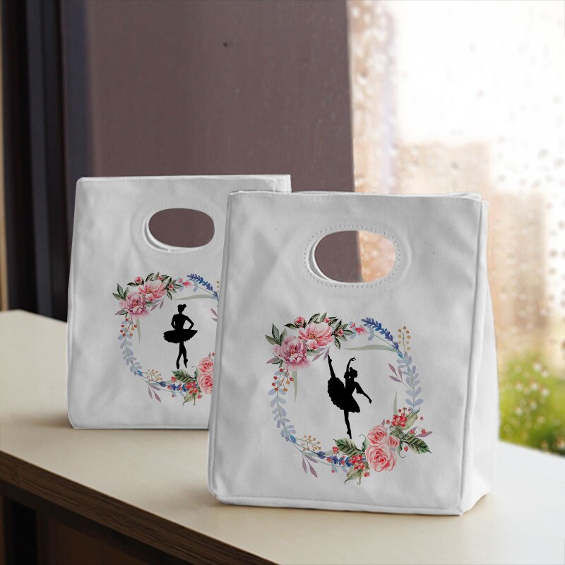 Ballet Geïsoleerde Canvas Picknick Lunch Tas Neutrale Geïsoleerde Folie Voedsel Opbergtas Draagbare Grote Capaciteit Tote Kids Lunch Tas