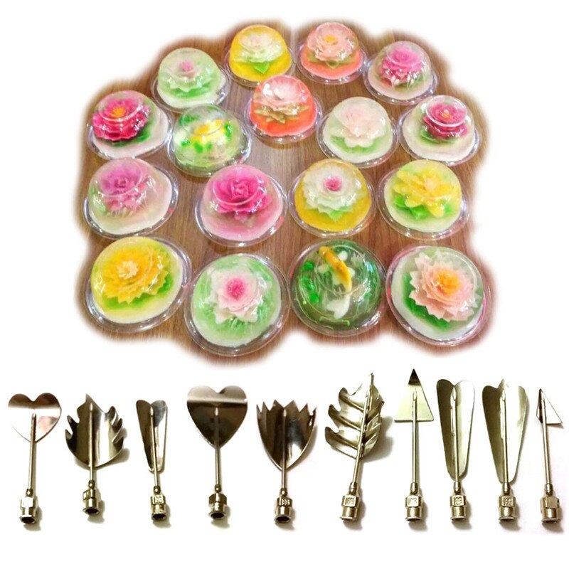 10 Stks/set 3d Jelly Bloem Art Gereedschap Rvs Gelatine Pudding Nozzle Spuit Nozzle Set Cake Decorating