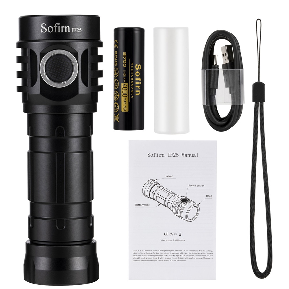 Sofirn IF25 Powerful Rechargeable LED flashlight 2500lm Variable Temperature Color Light from 2700K to 6500K 4pcs LED Topic