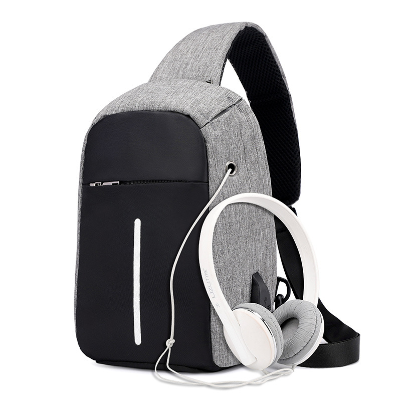 Single Shoulder Backpack Anti-theft Backpack Men's Burglar USB Charging Crossbody Bag Men&Female Stealth Zipper Bag: Grey Color