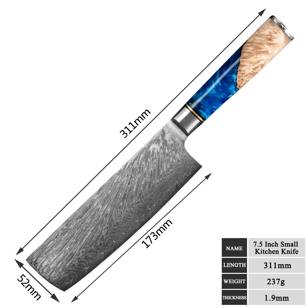 Damascus Steel Butcher Kitchen Chef Knives Set Chopper Meat Chopping Knife Resin Color Wood Handle Cutter Chopper Slicing Tools: 7.5 inch chopping S
