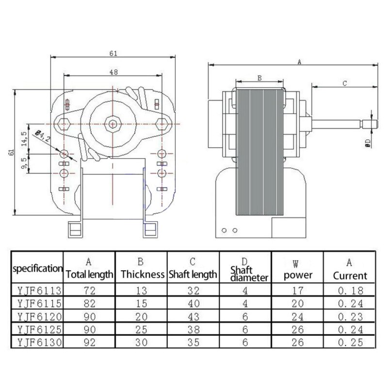 AC 220V 50HZ silnik zwartobiegunowy silnik wentylatora z przepływem krzyżowym pojedynczy silnik fazowy wokół wentylatora wentylator ciepła YJF61