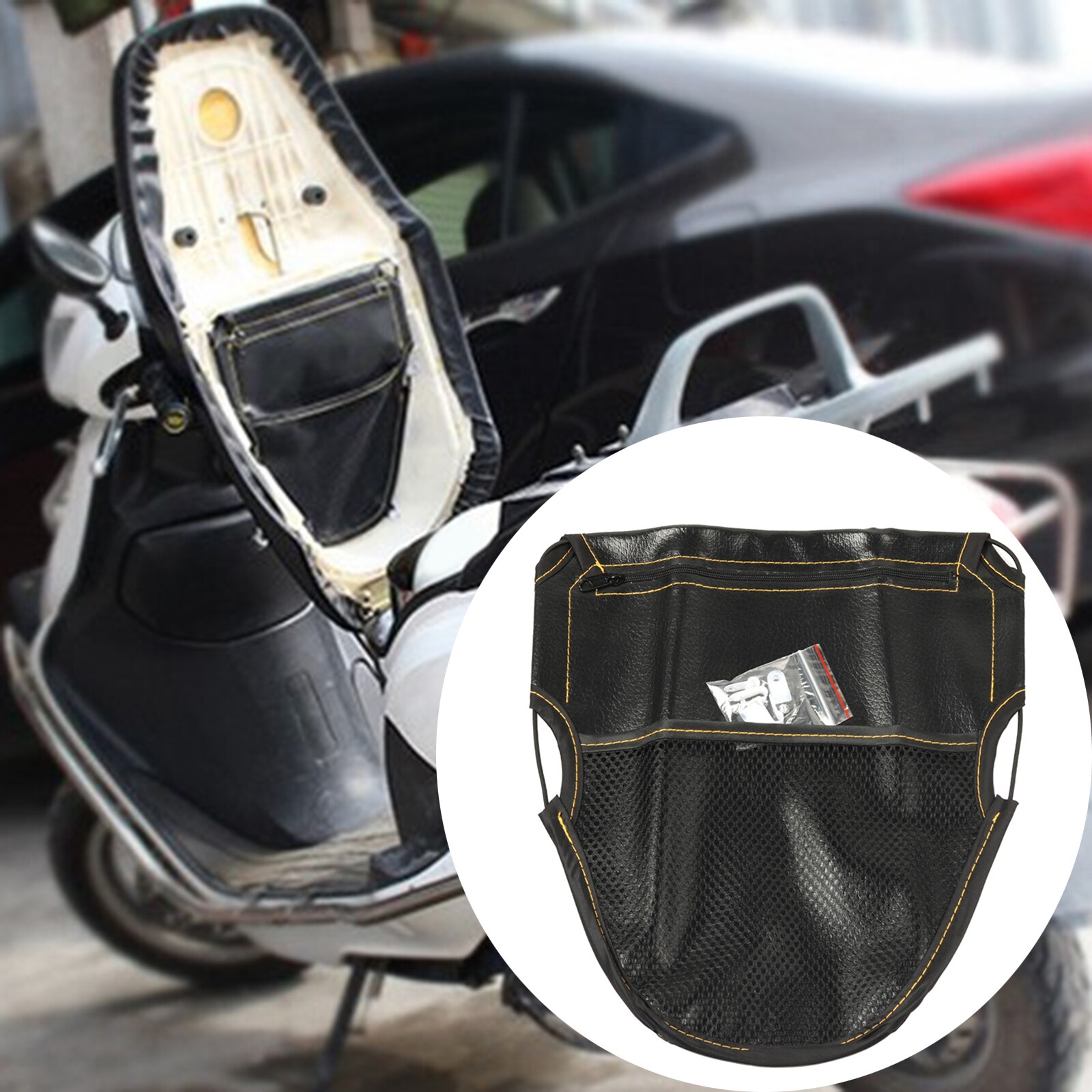 Leather Motorcycle Under Seat Cushion Storage Pouch Bag, Accessories