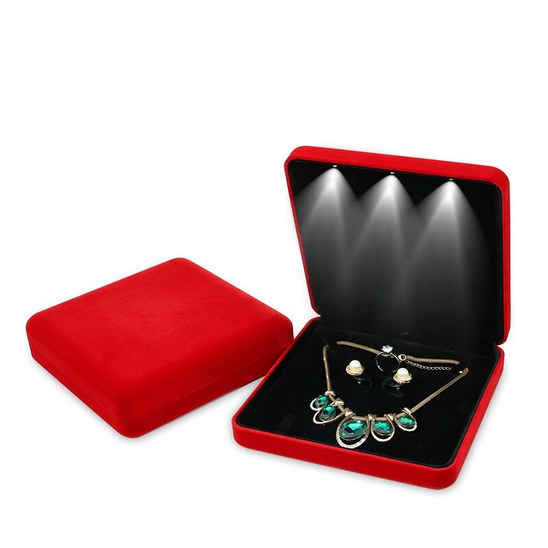 18X18X4.4 Cm Fluwelen Led Sieraden Doos Ketting Earring Ring Box Sieraden Set Display Storage Case